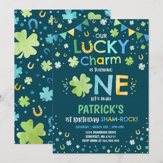 St. Patrick's Birthday Invitation Lucky Charm (Front/Back)
