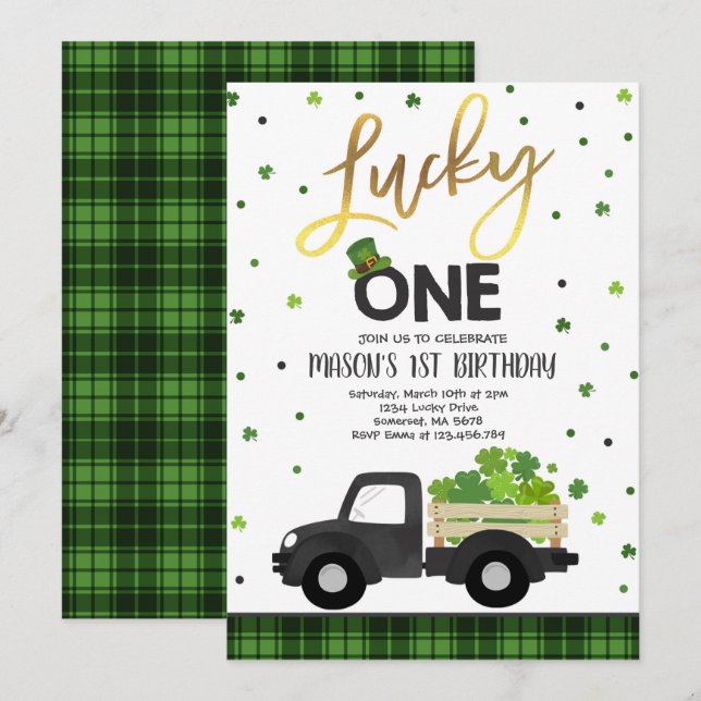 St. Patrick's Birthday Invitation Lucky One Party (Front/Back)