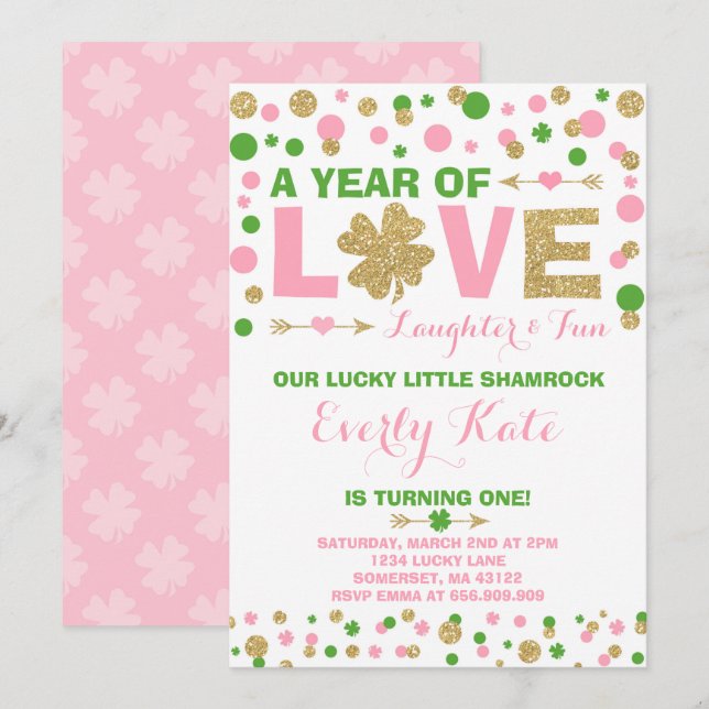 St. Patrick's Birthday Invitation Petit Shamrock (Devant / Derrière)