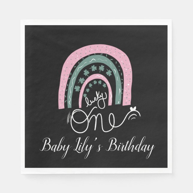 St. Patricks Birthday Rainbow Hand Drawn Pink Napk Napkin (Front)