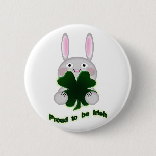St. Patricks Bunny Proud to be Irish Shamrock 2 Inch Round Button