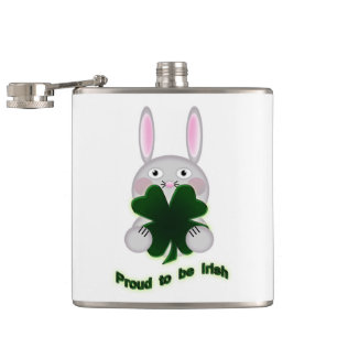 St. Patricks Bunny Proud to be Irish Shamrock Hip Flask