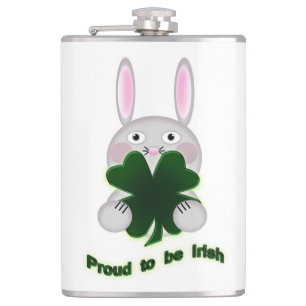 St. Patricks Bunny Proud to be Irish Shamrock Hip Flask