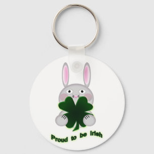 St. Patricks Bunny Proud to be Irish Shamrock Keychain