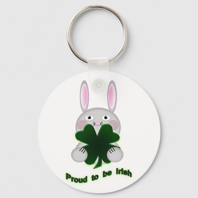 St. Patricks Bunny Proud to be Irish Shamrock Keychain (Front)