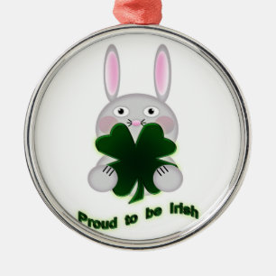 St. Patricks Bunny Proud to be Irish Shamrock Metal Ornament