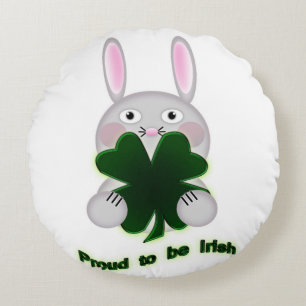 St. Patricks Bunny Proud to be Irish Shamrock Round Pillow