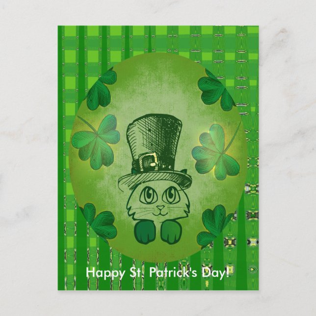 St. Patrick's Cat avec carte postale Shamrock (Devant)