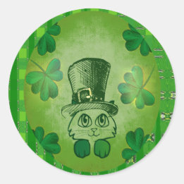 St. Patrick's Cat with Shamrocks Drawing Sticker