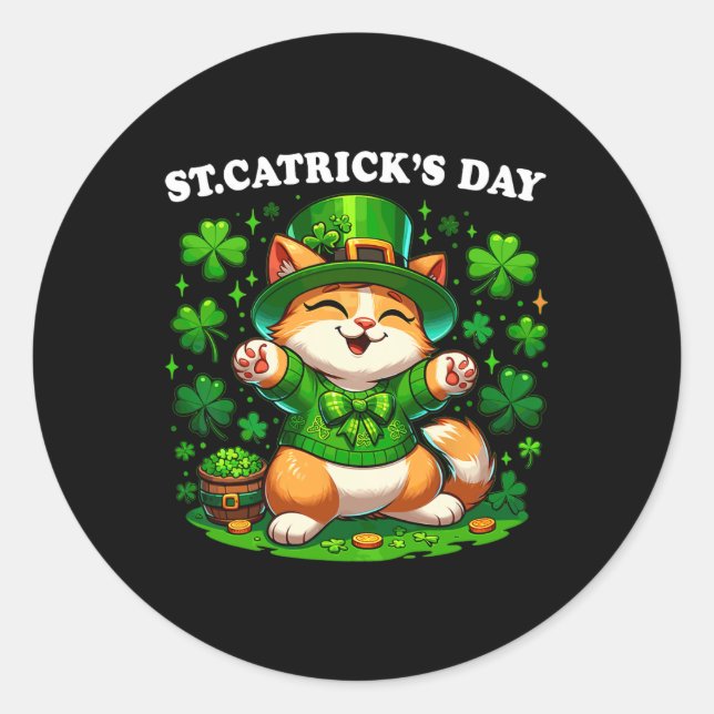 St Patricks Catricks Day Cats Saint Pattys Cat Lov Classic Round Sticker (Front)