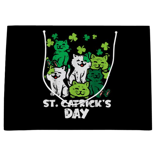St Patricks Catricks Day Cats Saint Pattys Large Gift Bag (Front)