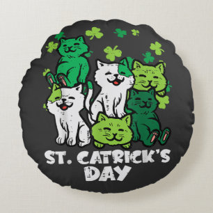 St Patricks Catricks Day Cats Saint Pattys Round Pillow