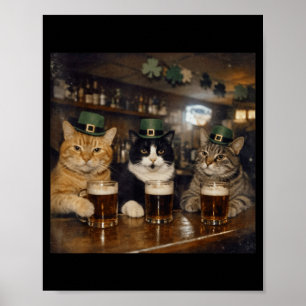 St patricks catricks day funny cats drinking beer poster