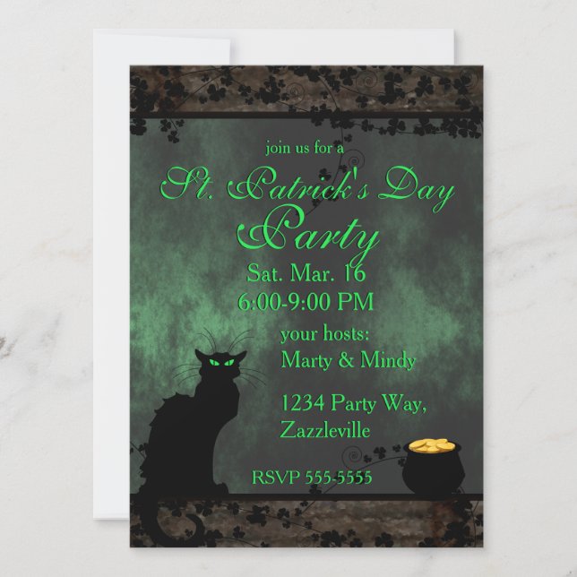 St. Patrick's Chat Noir Invitation (Front)