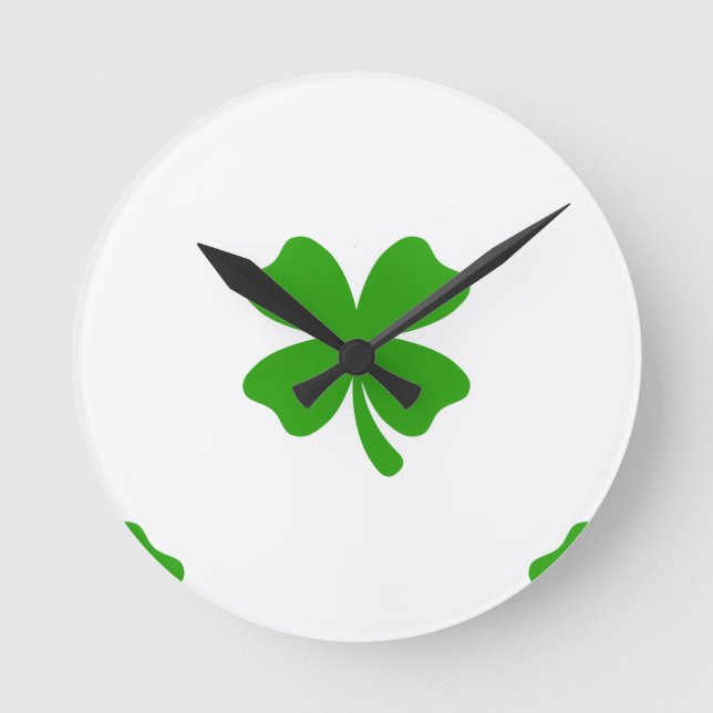 st patricks clover emoji round clock (Front)