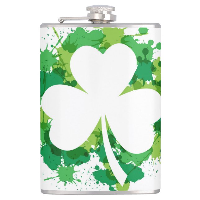 St. Patricks Clover Vinyl Wrapped Flask (Front)