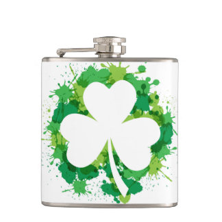 St. Patricks Clover Vinyl Wrapped Flask