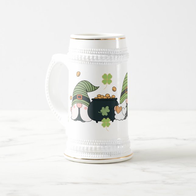 St. Patrick's Cute Day Gnomes Beer Stein (Front Left)