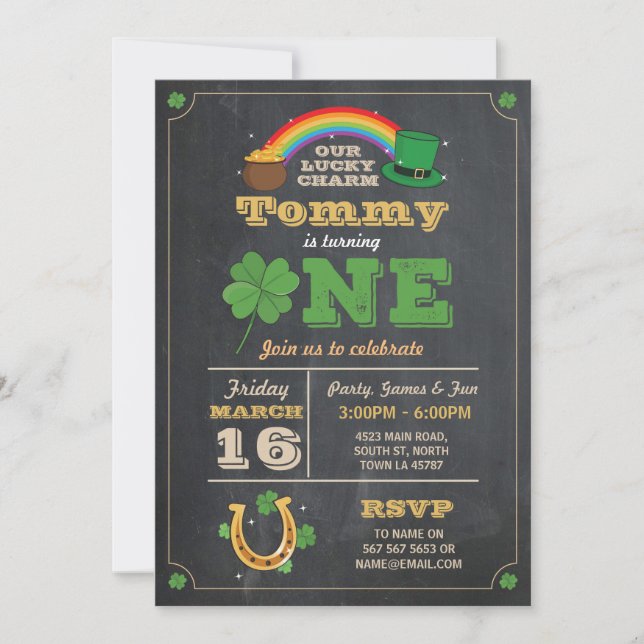 St. Patricks Day 1st Birthday Party Invite One (Front)