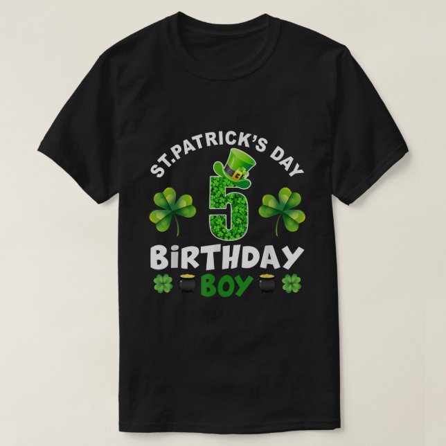 St Patricks Day 5 Years Old Birthday Boy 5th Birth T-Shirt (Design Front)