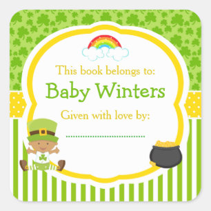 St Patrick's Day African American Boy Baby Shower Square Sticker
