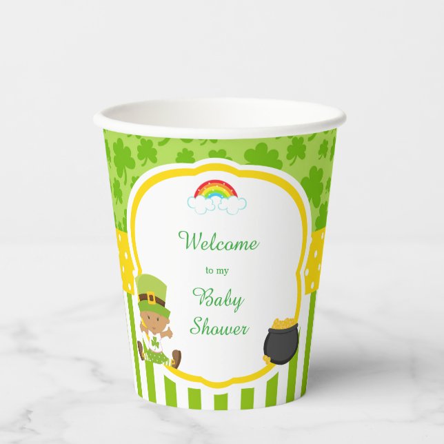 St Patrick's Day African American Girl Baby Shower Paper Cups (Front)