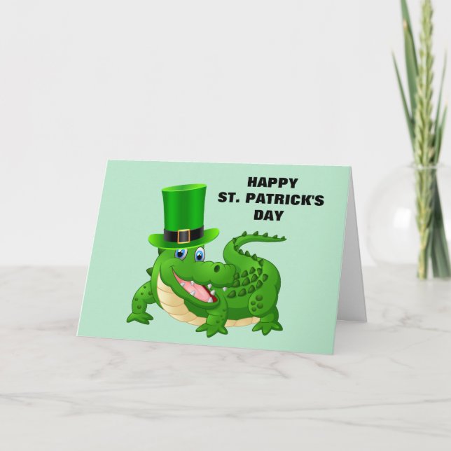 St. Patrick's Day Alligator Folded Holiday Card (Front)