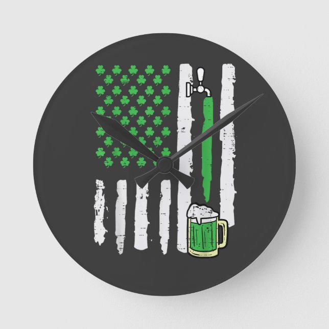 St Patricks Day America Flag Saint Round Clock (Front)