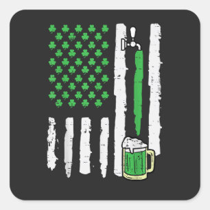 St Patricks Day America Flag Saint Square Sticker