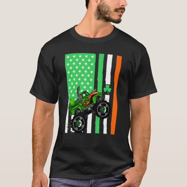 St Patrick's Day American Flag Monster Truck For B T-Shirt (Front)