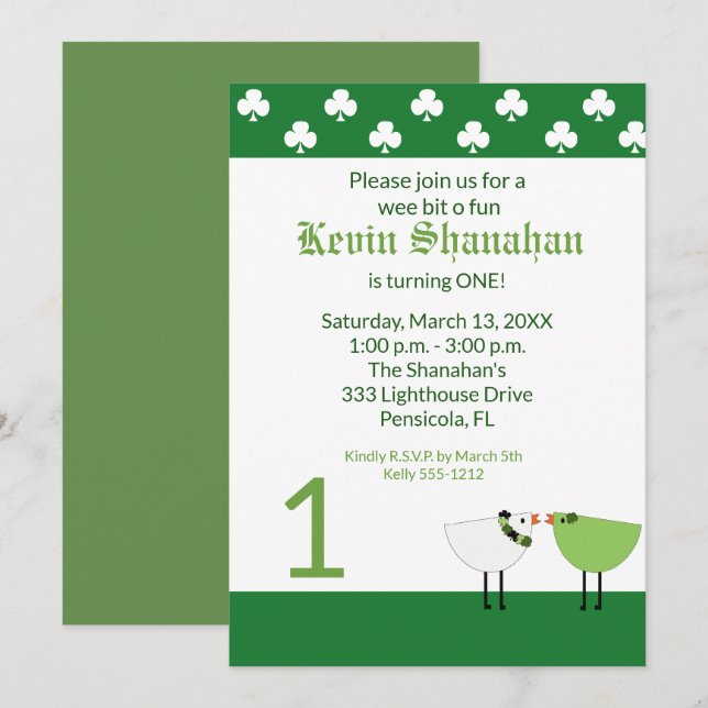 St. Patrick's Day Any Age Birthday Invitation (Front/Back)