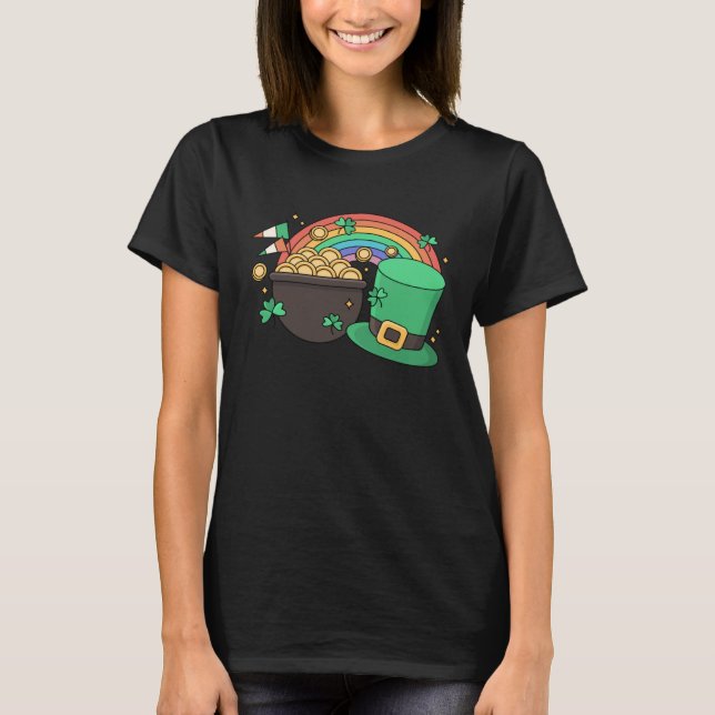St Patricks Day Apparel leprechaun Pot of Gold rai T-Shirt (Front)
