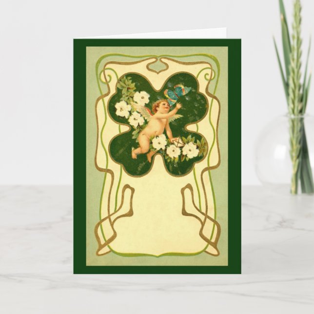 St. Patrick's Day Art Nouveau Angel Card (Front)