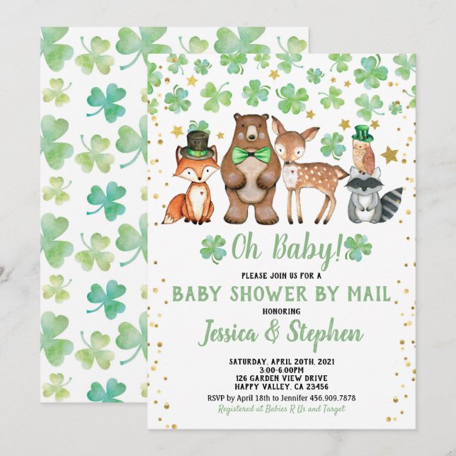 St Patrick's Day Baby Shower by Mail Shamrock Invitation (Front/Back)