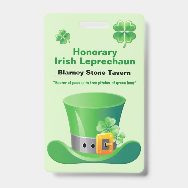 St. Patrick's Day Bar Badge (Front)