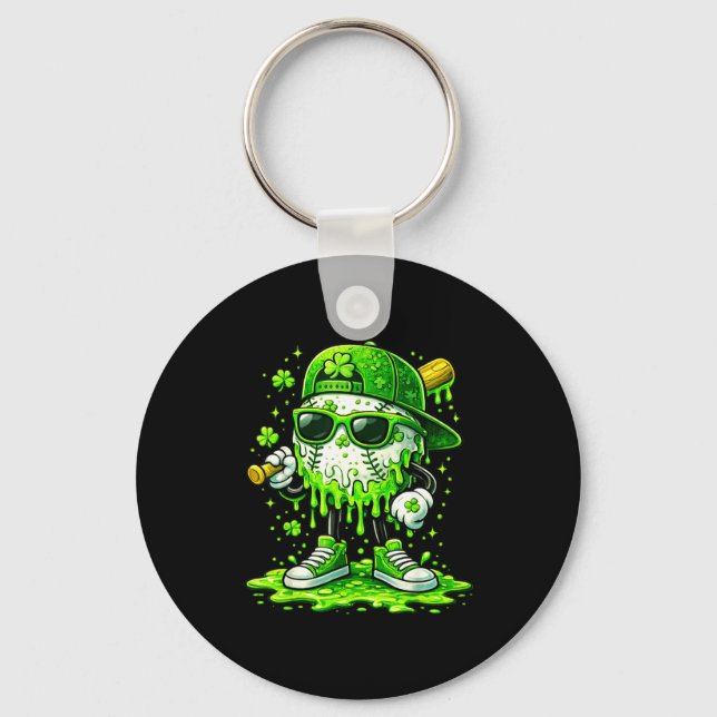 St patricks day baseball ice cream drip shamrock keychain (Front)