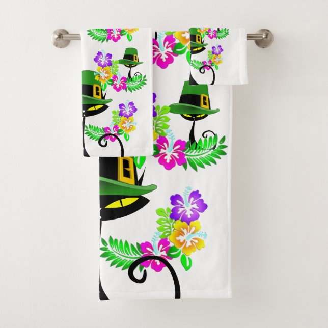 St. Patrick's Day Bathroom Towel Sets Cat (Insitu)