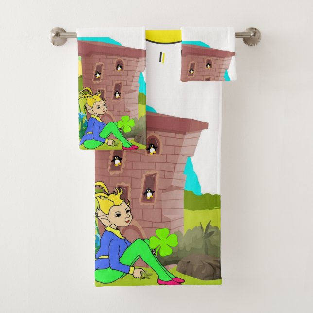 St. Patrick's Day Bathroom Towel Sets Penguin (Insitu)