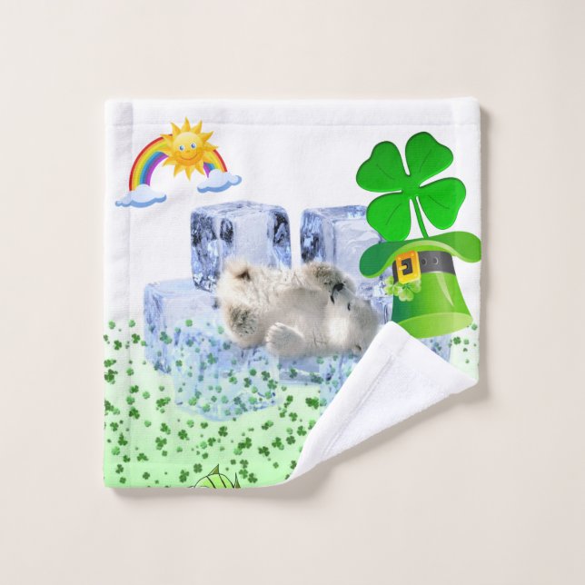 St. Patrick's Day Bathroom Towel Sets Polar Bear (Wash Cloth)