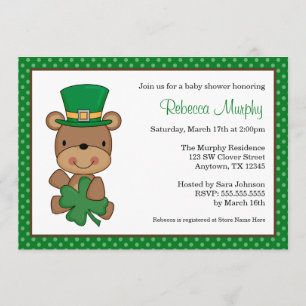 St. Patrick's Day Bear Clover Baby Shower Invitation