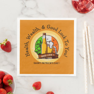 St Patricks Day Beer & Flag Edit Message Napkin