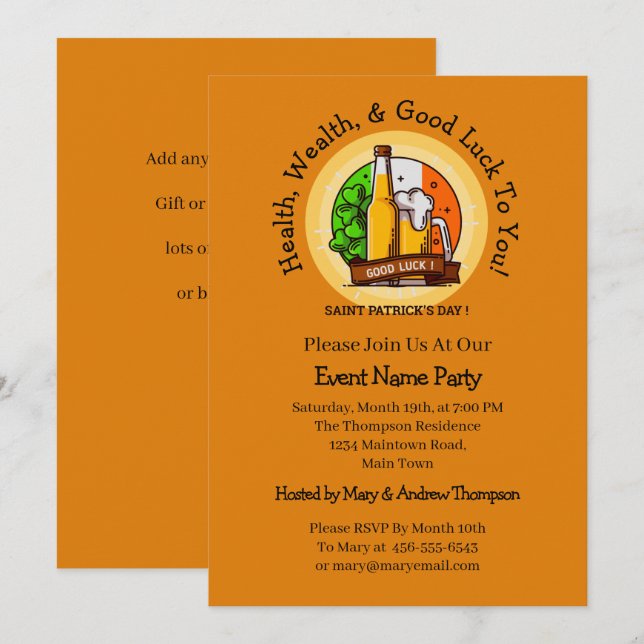 St Patricks Day Beer & Flag Edit Message Party Invitation (Front/Back)