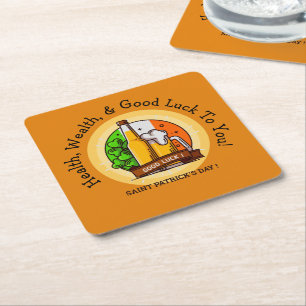 St Patricks Day Beer & Flag Edit Message Square Paper Coaster