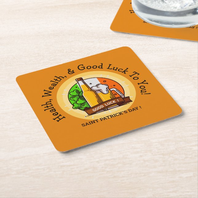 St Patricks Day Beer & Flag Edit Message Square Paper Coaster (Angled)