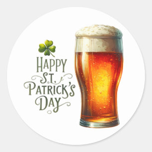 St Patricks Day Beer Green Shamrock Illustration Classic Round Sticker