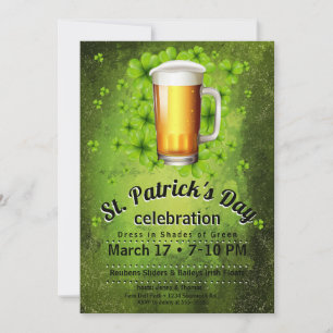 St. Patrick's Day Beer & Shamrocks on Grunge Invitation