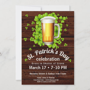 St. Patrick's Day Beer & Shamrocks on Wood Invitation