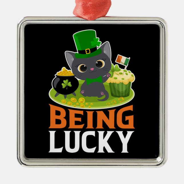 St. Patrick's Day Being Lucky Metal Ornament (Front)