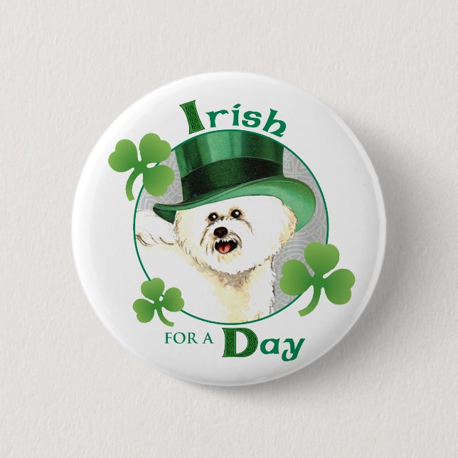 St. Patrick's Day Bichon 2 Inch Round Button (Front)