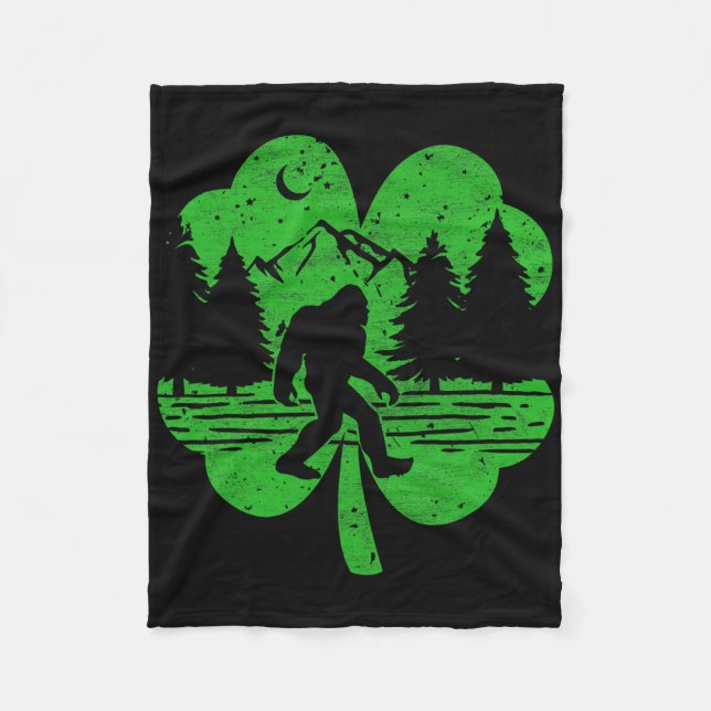 St Patricks Day Bigfoot Irish Sasquatch Saint Padd Fleece Blanket (Front)